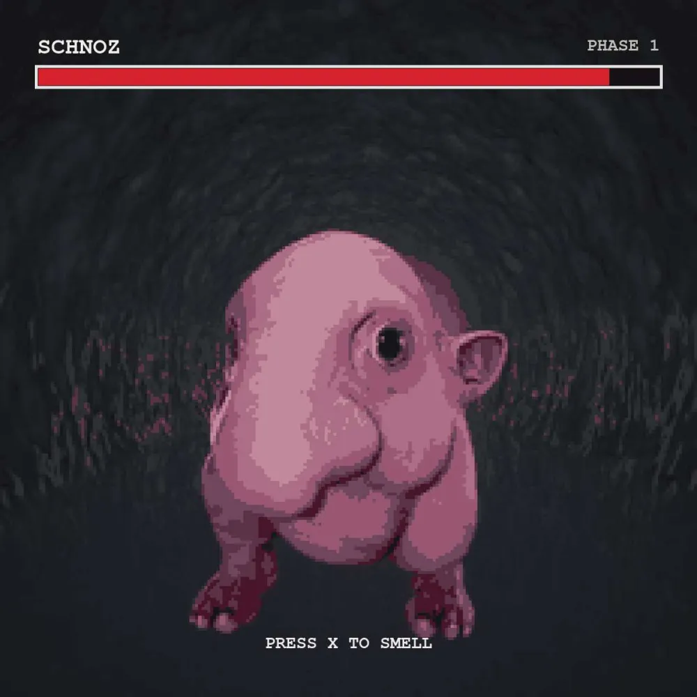 The creature framed as a video game boss with a health bar