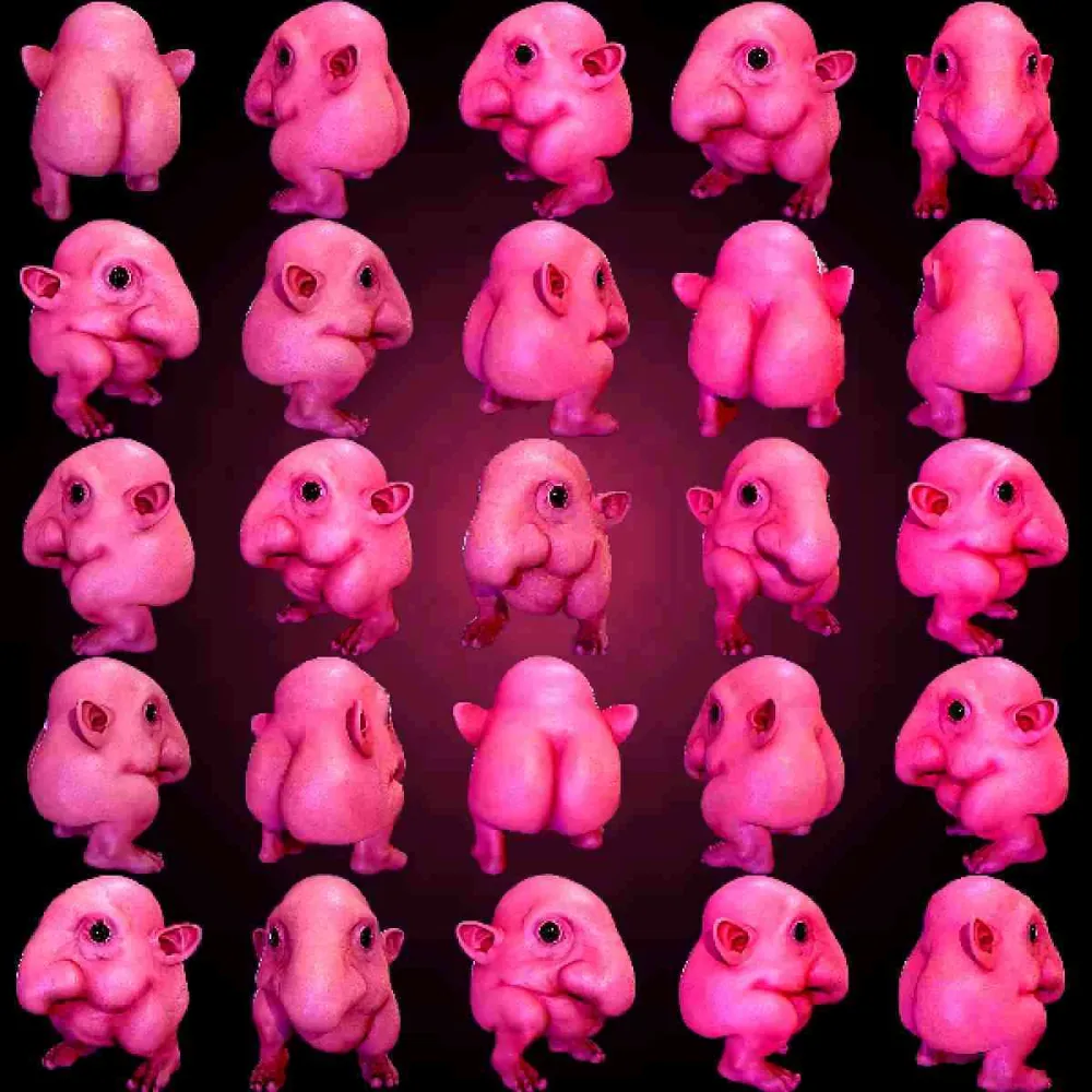A five by five grid of the creature at every angle