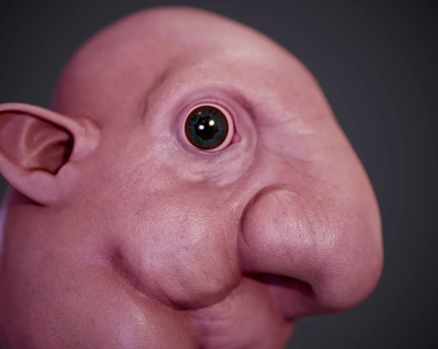 High-resolution close-up render of the creature's face